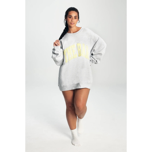 THE BAR Tops - Women's THE BAR Varsity Sweatshirt in Lt Heather Grey/Lemon, Size XL